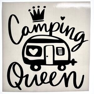 Handmade Black Vinyl CAMPING QUEEN Car Or Laptop Decal, Sticker 5" X 5"